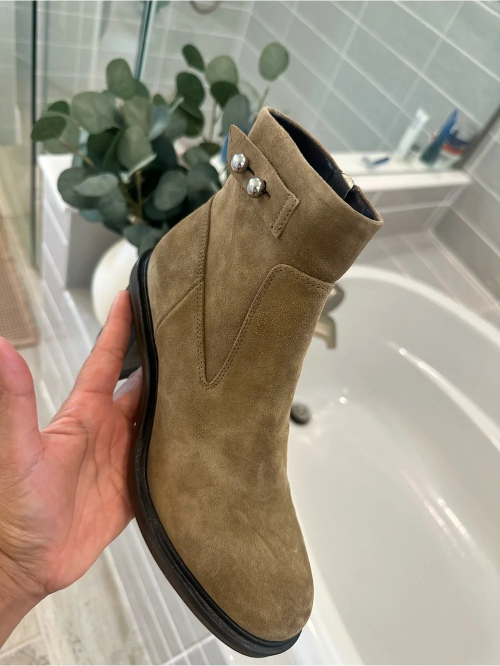 New rag & bone Tan Suede Ankle Booties with Side Zip